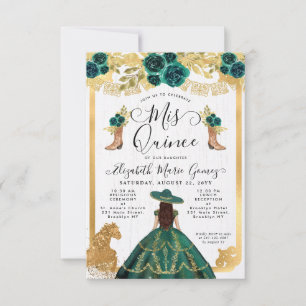 Budget Floral Emerald Green Charra Quinceanera Notitiekaartje