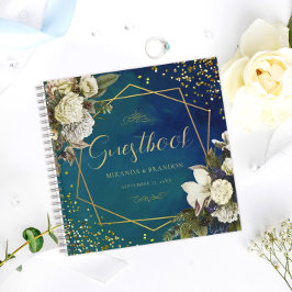 Budget Floral Emerald Green Gold Wedding Guestbook Notitieboek