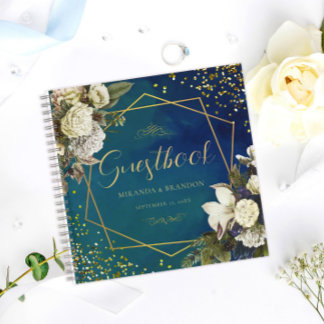 Budget Floral Emerald Green Gold Wedding Guestbook Notitieboek