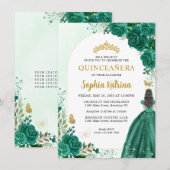 Budget Floral Emerald Green Princess Quinceanera Notitiekaartje (Voorkant / Achterkant)