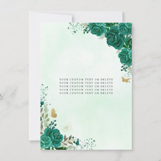 Budget Floral Emerald Green Princess Quinceanera Notitiekaartje (Achterkant)