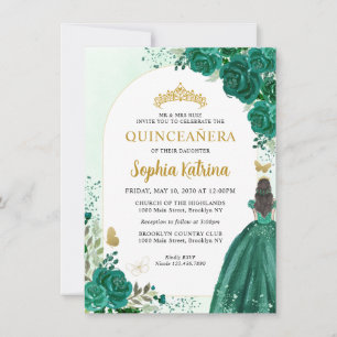 Budget Floral Emerald Green Princess Quinceanera Notitiekaartje