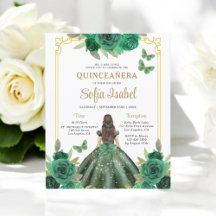Budget Floral Emerald Green Quinceanera uitnodigin