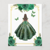 Budget Floral Emerald Green Quinceanera uitnodigin Flyer (Achterkant)