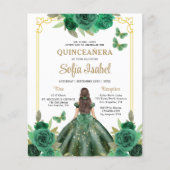 Budget Floral Emerald Green Quinceanera uitnodigin Flyer (Voorkant)