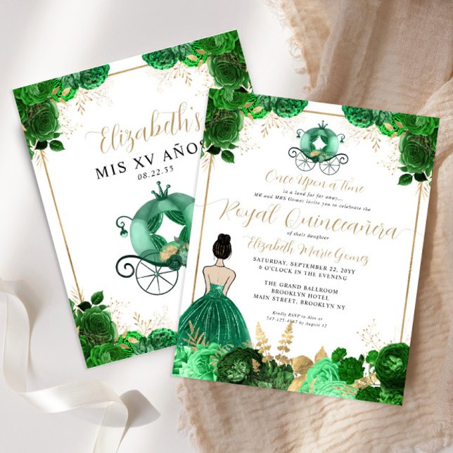 Budget Floral Emerald Green Royal Quinceanera (Creator heeft geüpload)
