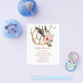 Budget Floral en Antler Baby shower Uitnodiging Flyer (Enkel)
