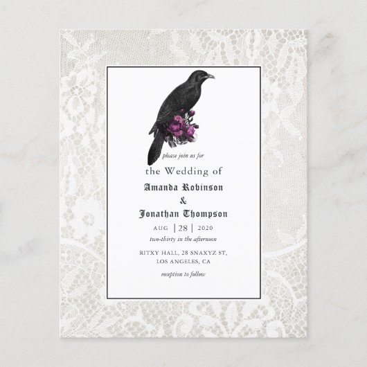 Budget Floral en Lace Gothic Wedding Invitation Flyer (Voorkant)