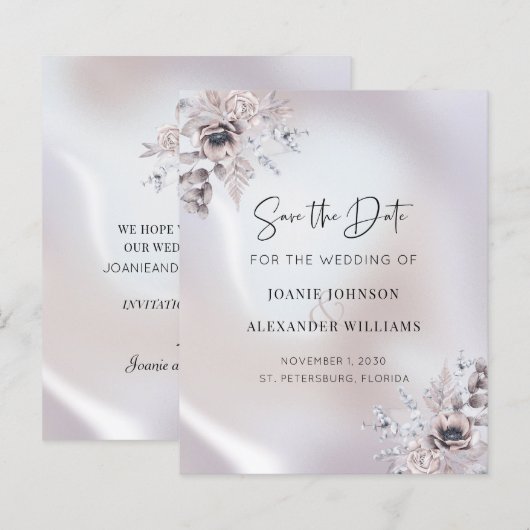Budget Floral Eucalyptus Wedding Save the Date (Voorkant / Achterkant)