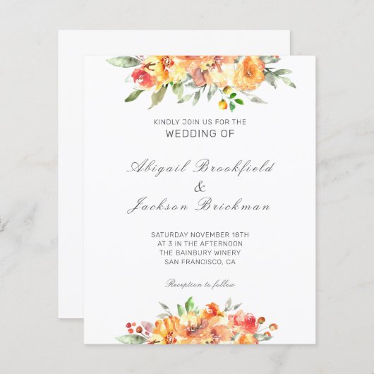 Budget Floral Fall Wedding Uitnodiging (Voorkant / Achterkant)