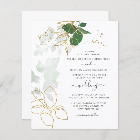 Budget Floral Faux Gold Glitter Wedding (Voorkant / Achterkant)