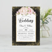 Budget Floral Folie Glitter Gold Dusty Roos Weddin Kaart (Staand voorkant)