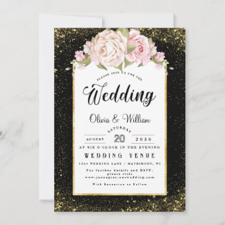 Budget Floral Folie Glitter Gold Dusty Roos Weddin Kaart