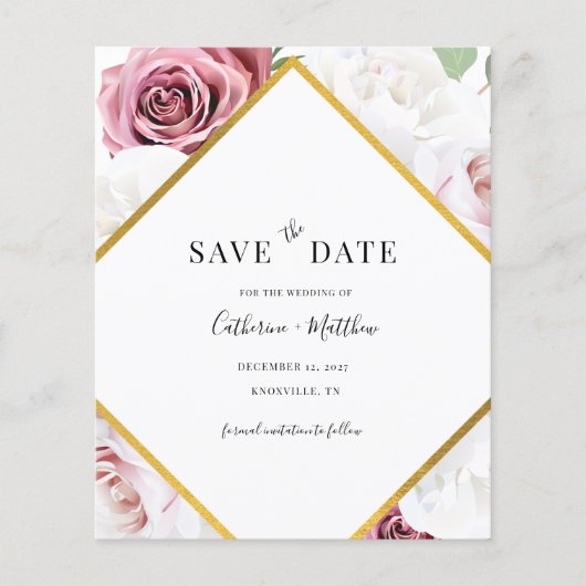 Budget Floral Geometric Roos Gold sparen de datum Flyer (Voorkant)