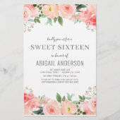 Budget Floral Girly Sweet 16 Birthday Uitnodiging (Voorkant)