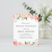 Budget Floral Girly Sweet 16 Birthday Uitnodiging (Staand voorkant)