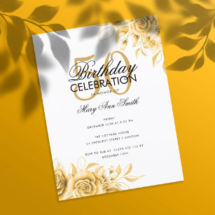 Budget Floral Glam Birthday Party Elegant Gold Briefkaart