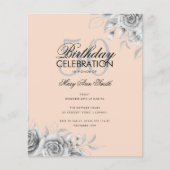 Budget Floral Glam Birthday Party Silver Blush Flyer (Voorkant)