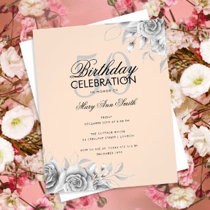 Budget Floral Glam Birthday Party Silver Blush Flyer