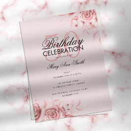 Budget Floral Glam Birthday Roos Gold Blush Briefkaart