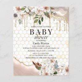BUDGET Floral Glitter Drip Marble Baby shower Flyer