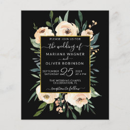 Budget Floral Gold Black Weduwen Invitation Flyer