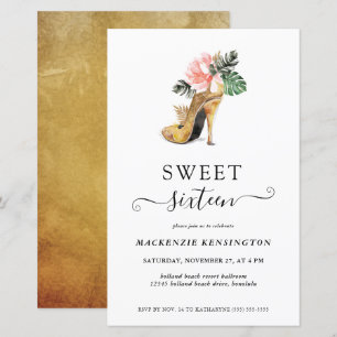 Budget Floral Gold Heels Sweet 16 Birthday