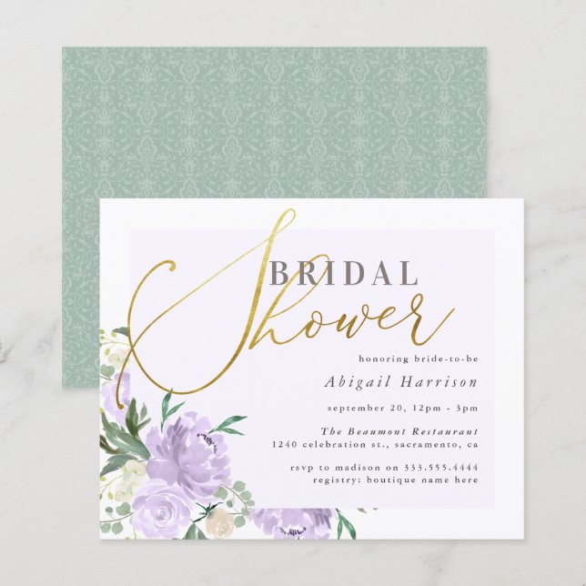 Budget Floral Gold Script Lavender Vrijgezellenfee (Voorkant / Achterkant)