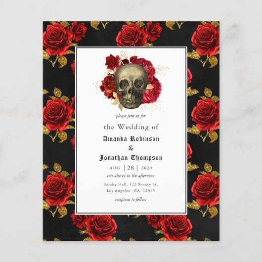 Budget Floral Gothic Wedding Invitation Flyer (Voorkant)