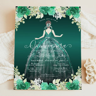 Budget Floral Green Dress Gown Quinceanera nodigt 