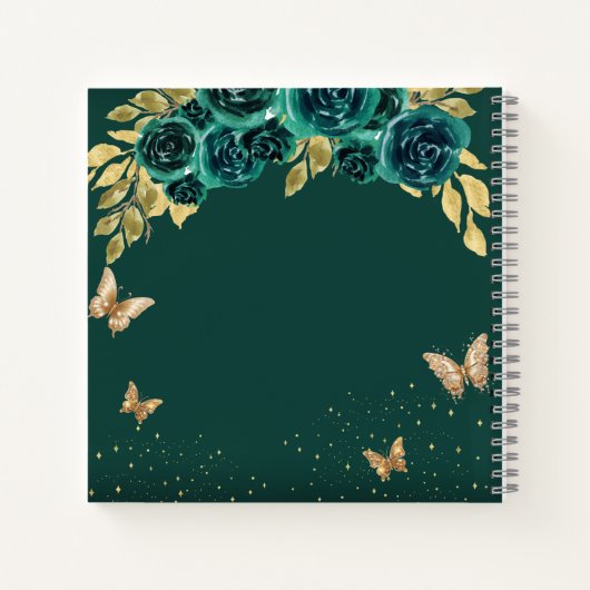 BUDGET Floral Green Gold Butterfly Gastenboek Notitieboek (Achterkant)