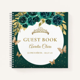 BUDGET Floral Green Gold Butterfly Gastenboek Notitieboek