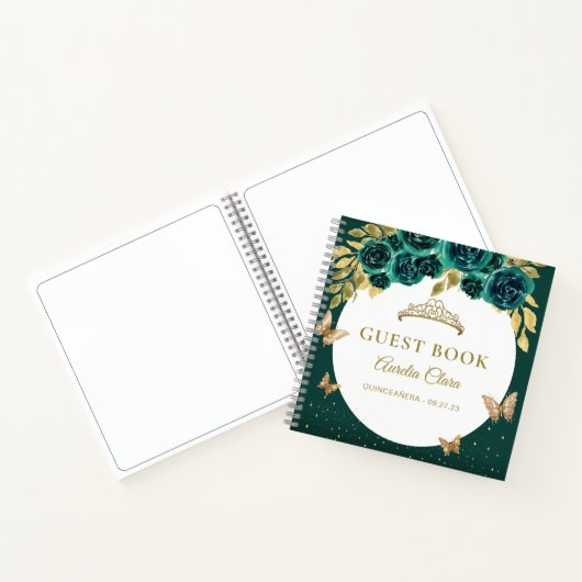 BUDGET Floral Green Gold Butterfly Gastenboek Notitieboek (Binnen)
