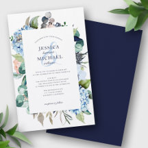 Budget Floral Greenery Blue Wedding Invitation