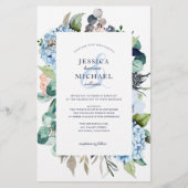Budget Floral Greenery Blue Wedding Invitation (Voorkant)