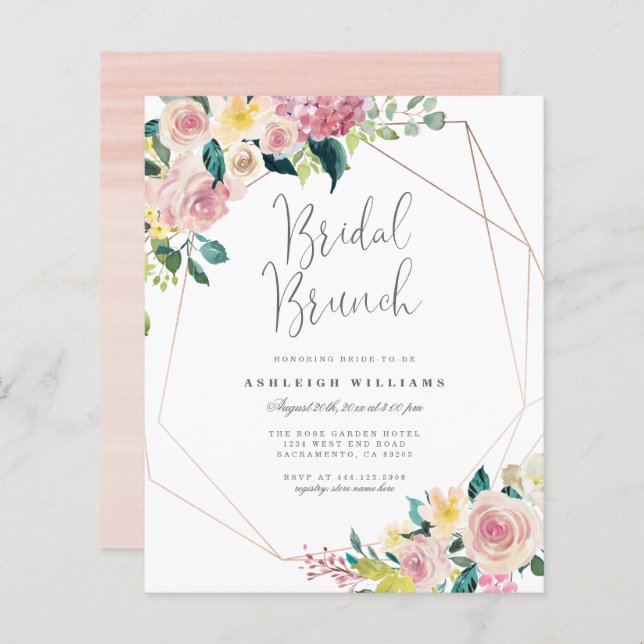 Budget Floral Greenery Geometric Bridal Brunch (Voorkant / Achterkant)