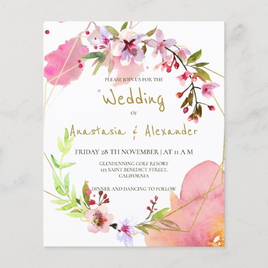 Budget/Floral & Greenery/Wedding Uitnodiging. Flye Flyer (Voorkant)