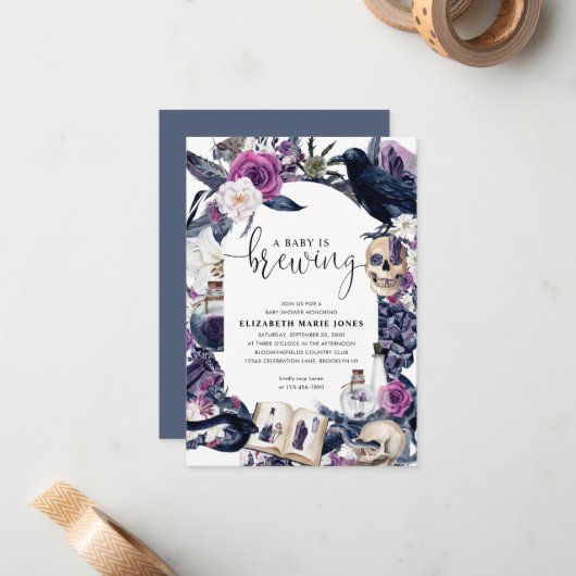 Budget Floral Halloween Baby is Brouwdouche Notitiekaartje (Voorkant / Achterkant in situ)