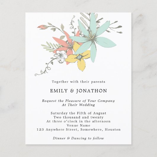 Budget Floral laat de Blauwgroen uitnodiging tot h (Voorkant)