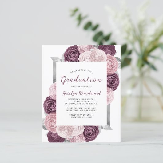 Budget Floral Mauve Blush Silver Afstuderen (Staand voorkant)