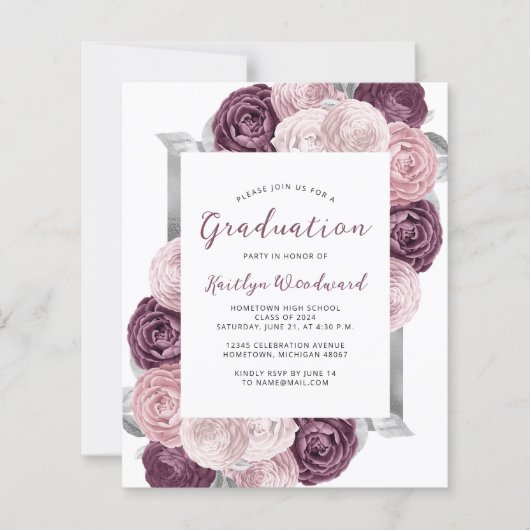 Budget Floral Mauve Blush Silver Afstuderen (Voorkant)