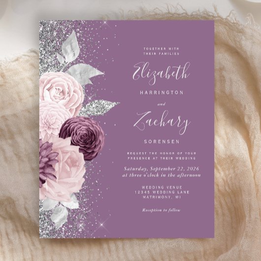 Budget Floral Mauve Pink Silver Glitter Wedding