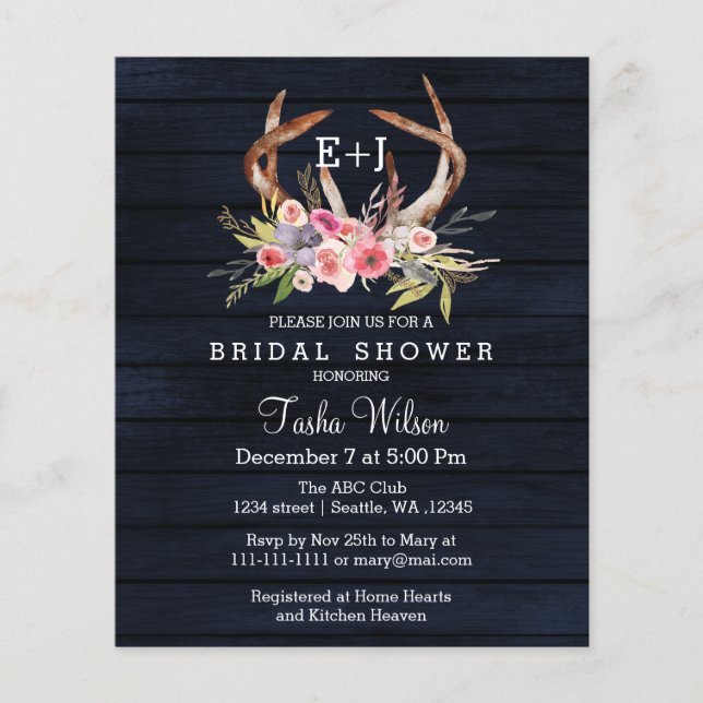 Budget Floral Navy Antler Bridal Shower (Voorkant)