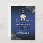Budget Floral Navy Princess Gold Quinceañera Notitiekaartje (Voorkant)