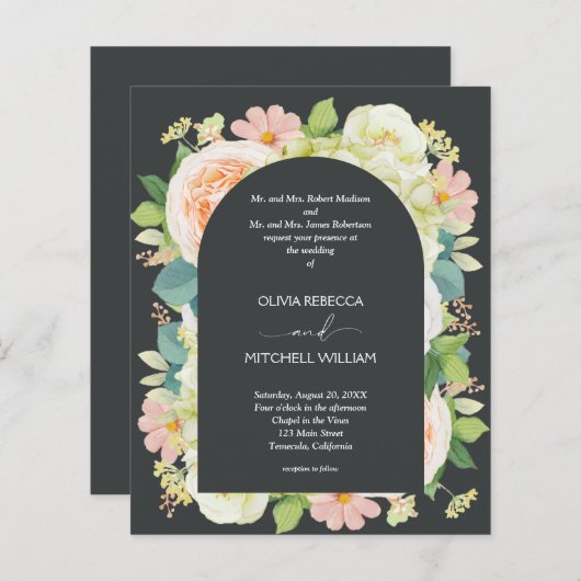 Budget Floral op Onyx Wedding All in One Invites (Voorkant / Achterkant)
