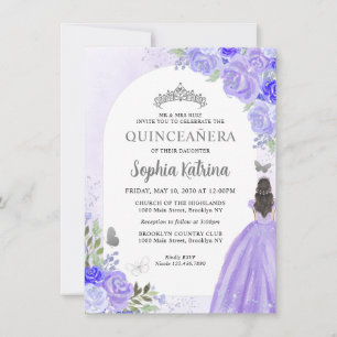 Budget Floral Paarse Gray Princess Quinceanera Notitiekaartje