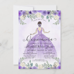 Budget Floral Paarse Princess Birthday Quinceanera Notitiekaartje