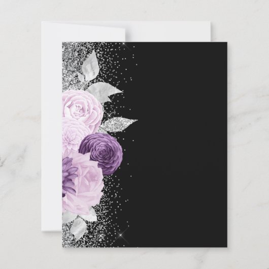 Budget Floral Paarse Silver Glitter Save the Date (Achterkant)