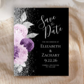 Budget Floral Paarse Silver Glitter Save the Date