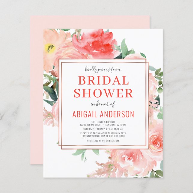 Budget Floral Peach Bridal Shower (Voorkant / Achterkant)